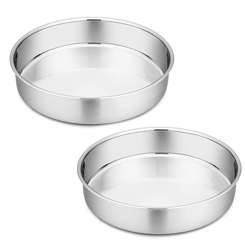 P&P CHEF Cake Pan Set of 2, Stainless Steel Round Baking Layer Cake Pans, Non Toxic & Healthy, Leak-proof & Easy Clean, Mirror Finish & Easy Releasing, Oven & Dishwasher Safe, 9.5 Inch
