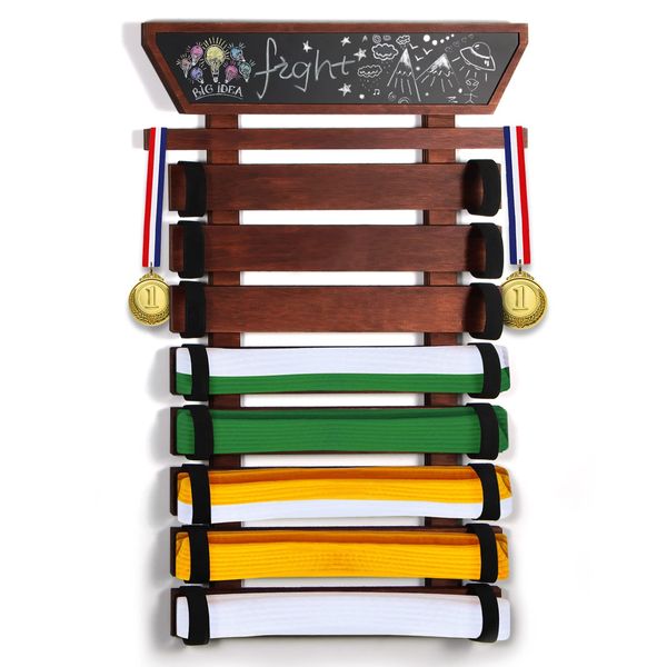 TIPSYTREE Karate Belt Display Rack with Handwritable Blackboard, 8 Taekwondo Belt Display Rack with DIY Board，Personalization Taekwondo Belt Display for Kids, Karate Belt Holder BJJ Belt Display