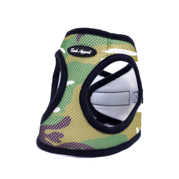 Camouflage Step-in Dog Harness by Bark Appeal, Green Camo Mesh Dog Vest Harness for Small & Medium Dogs, Non-Choking with Adjustable Heavy-Duty Buckle for Safe, Secure Fit