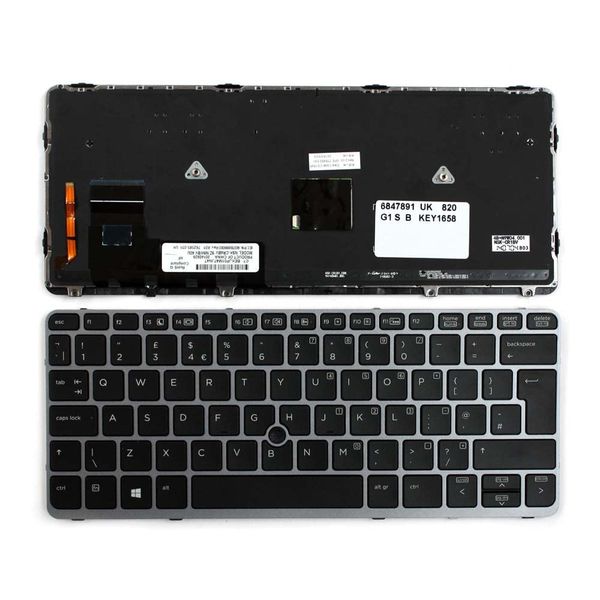 Power4Laptops UK Layout With Pointer Silver Frame Backlit Black Replacement Laptop Keyboard Compatible With HP 762585-031