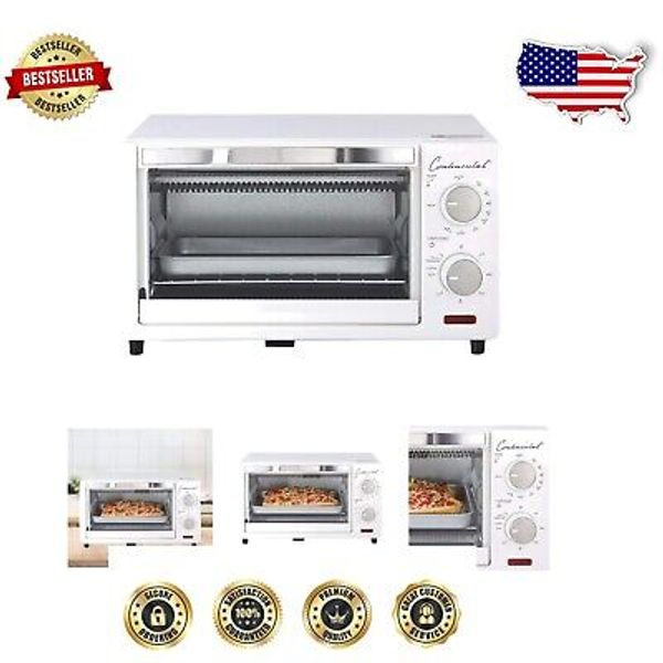 Versatile 4-Slice White Toaster Oven with Removable Crumb Tray - 14.5" Width