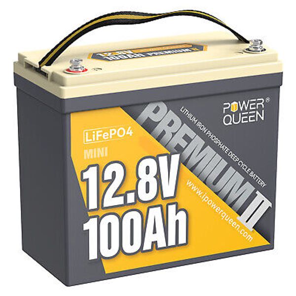 Power Queen 12V 100Ah Mini LiFePO4 Lithium Battery 1280Wh For RV Trolling Motor