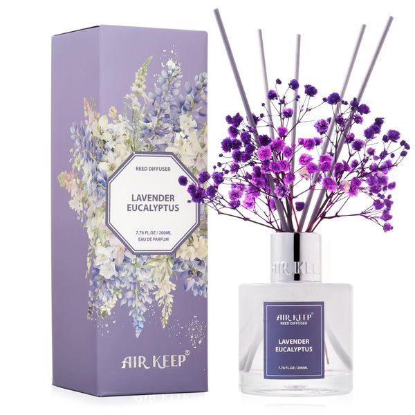 Airkeep Reed Diffuser Set/Lavender Eucalyptus/6.76 fl oz(200ml)/1 Pack/Home & Office Decor Aromatherapy Diffuser Oil Gift Set