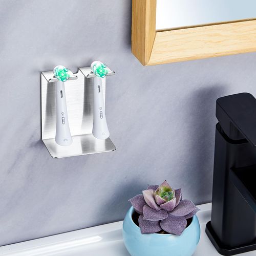 Toothbrush Head Holder Wall Mounted, Electric Toothbrush Holders for Bathroom, Stainless Steel Metal Toothbrush Holder Organiser, Tooth Brush Holder Self Adhesive Non Screw or Tabletop