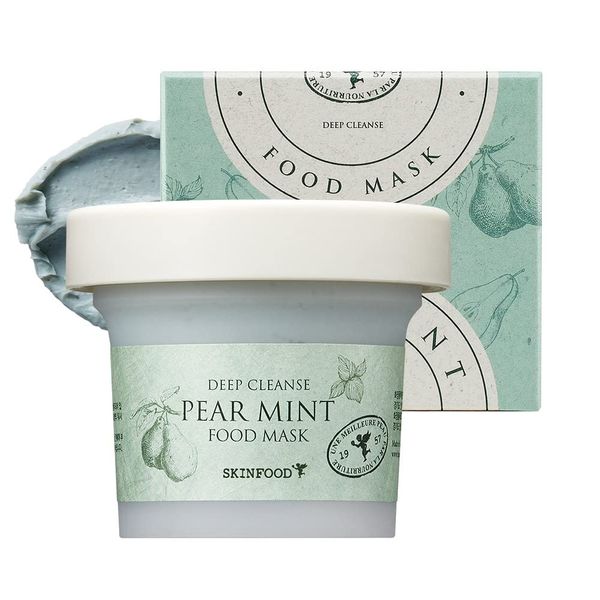 SKINFOOD Mask Pear Mint 120g - Facial Pore Cleanser, Soothing & Hydrating Body Skin - Pore & Sebum Clearing, Cooling Bubbles Scrub Wash Off Face Masks w/Rice Powder - Shower-Proof Texture (4.23 oz)