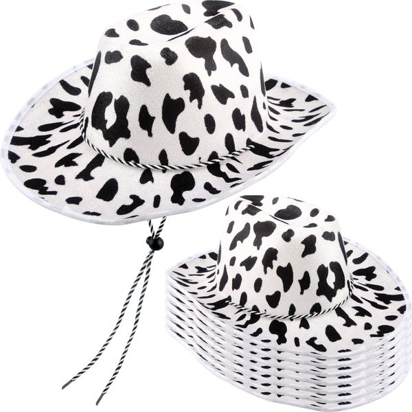 SGBETTER 8 Pack Cow Print Cowboy Hat Black and White Cow Pattern Western Cowgirl Hats for Cowboy Theme Party Halloween Cosplay Dress up Costume Accessories