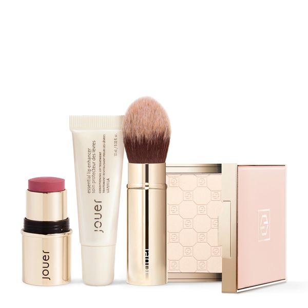 Jouer Les Must-Haves Gift Set - Translucent Setting Powder, Makeup Brush, Cream Blush & Lipstick Stick, and Lip Plumper Makeup Set - Valued at $99