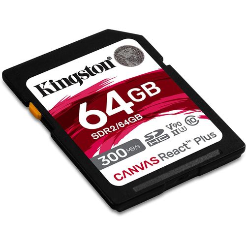 Kingston Canvas React Plus 64GB SDXC Memory Card UHS-II 300R/260W U3 V90 for Full HD/4K/8K - SDR2/64GB