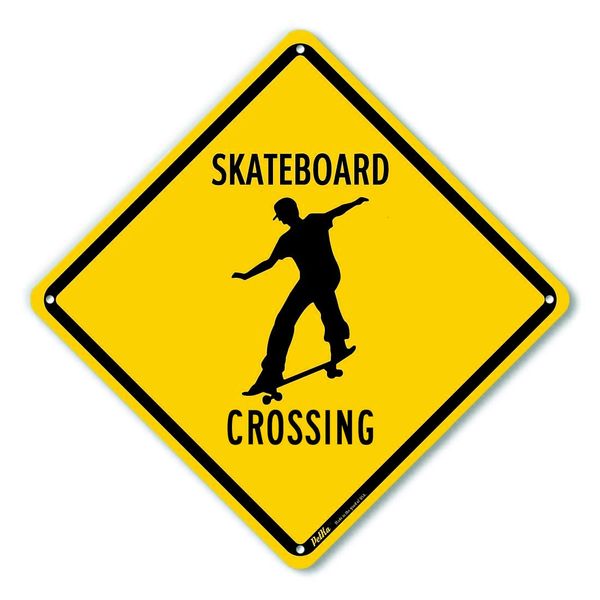 Petka Signs and Graphics PKAC-0158 Skateboard Crossing Aluminum Sign, Black Text with Yellow Background 10" x 10", Black Text with Yellow Background