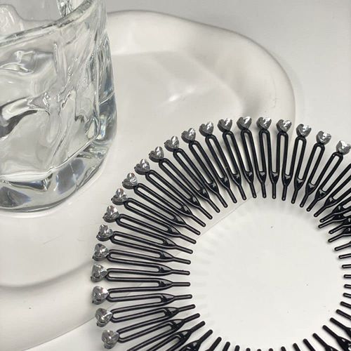 Sluswallow 1Pc Black Full Circular Stretch Comb Headbands, Korean Hair Comb, Hair Band Plastic Full Circle Stretch Diamond Flexible Comb Teeth Headband Hair Accessories