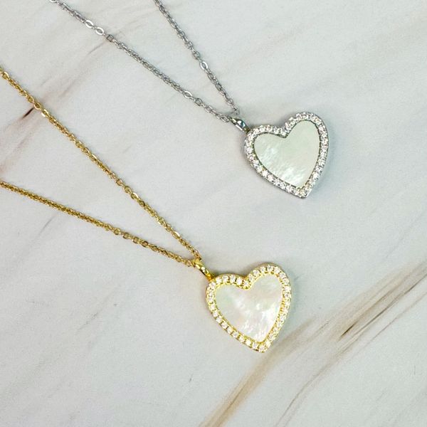 Shell Heart Locket Pendant Necklace - Gold