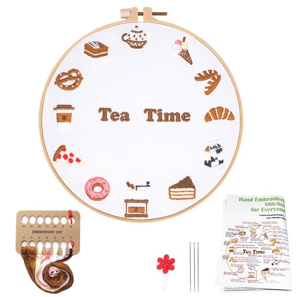 Topapfo Clock Embroidery Kit with Beginner Tutorials, Stamped Embroidery Patterns with Hoops Thread Needles Threaders