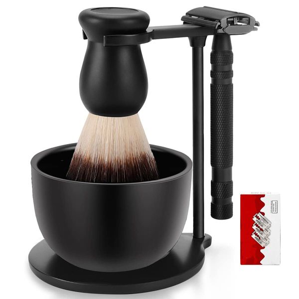 Amazing Razor Shaving Kit - Mysterious Black Men's Shaving & Grooming Sets - Safety Razor,Friendly Brush,Great Shaving Stand,Shaving Soap Bowl, Super Stainless Blades