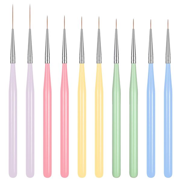 10Pcs Nail Art Liner Brushes Details Thin Nail Art Brush Fine Nail Brushes Set 7/9/11/13/21mm Thin Nail Macaron Color Brush Nail Detail Brush for Nail Design Polish