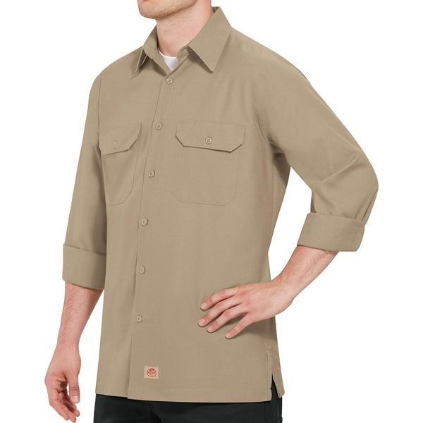 Red Kap Men's Solid Ripstop Work Shirt, Tear Resistant, Long Sleeve Khaki 2X-Large