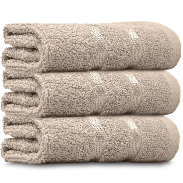 Towelogy® Luxury Egyptian Cotton Face Cloth Flannel Fingertip Towels Set 500 GSM Supersoft and Highly Absorbent Washcloths 30x30 cm (Pack 3, Natural Beige)