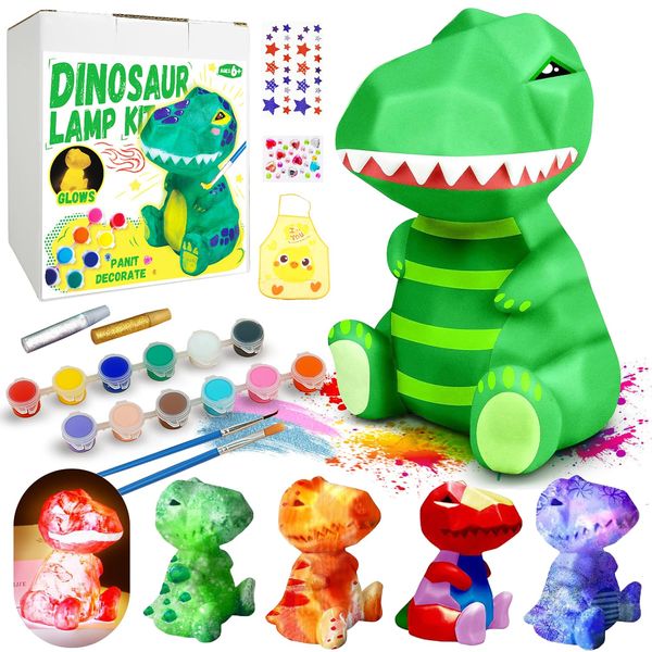 Cokiki Paint Your Own Dinosaur Lamp Kit, Art Supplies DIY Night Light Painting Kit, Arts and Crafts for Kids Ages 8-12, Crafts Holiday Creative Gift for Girls Boys Ages 6 7 8 9 10 11 12+