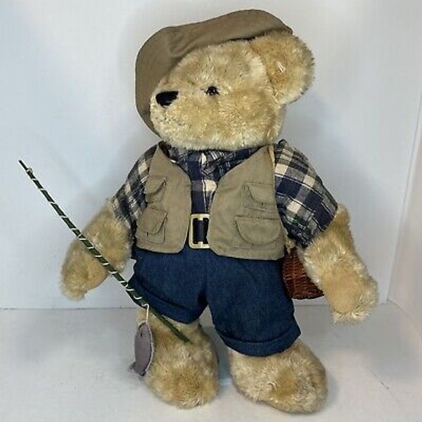 DanDee Standing 16” Plush Fishing Jointed Teddy Bear Hunting Fish W/ Stand