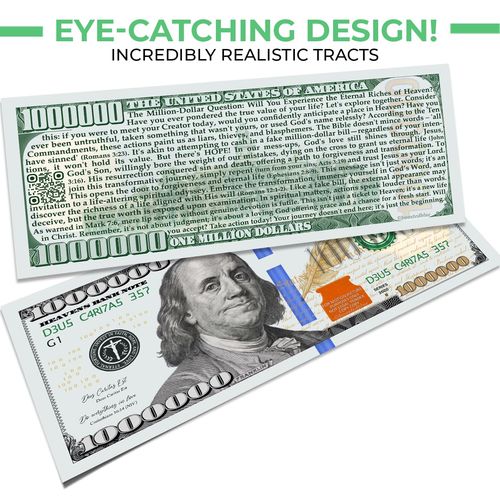 Franklin One Million Dollar Bill | Gospel Tracts | 1000000 Dollar Bill Bible Tracts For Salvation| Christian Tracks For Salvation | Christian Tracts For Evangelism Church Visitor Cards (100 Pack, ESV)
