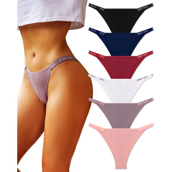 FINETOO Womens Underwear Cotton High Cut String Bikini Panties Low Rise Hipster Ladies Sexy Cheeky Underwear 6 Pack