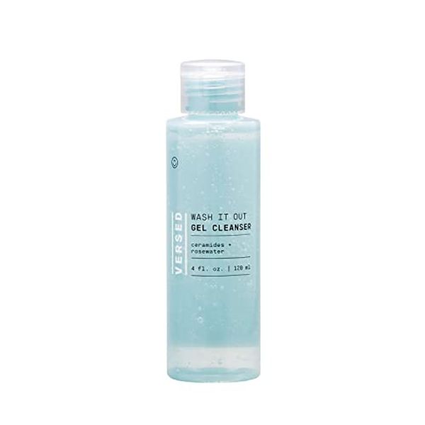 Versed Wash It Out Gel Face Cleanser - Mild, Non-Stripping Gentle Gel Facial Wash with Nourishing Rosewater and Moisturizing Ceramides - Vegan (4 fl oz)