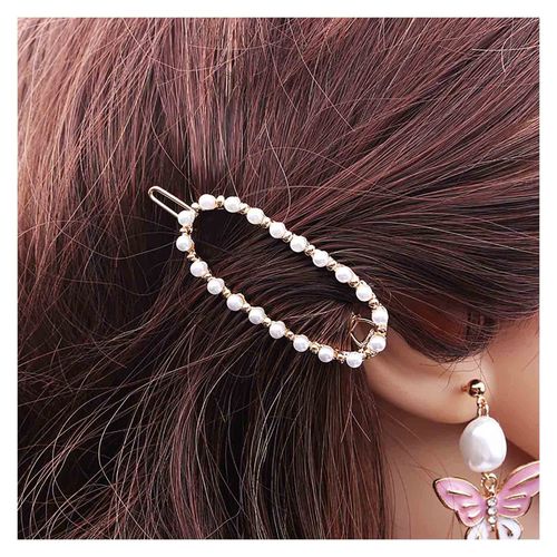 Inilbran Boho Pearl Oval Circle Hair Clip Circle Pearl Hairpin Clip Vintage Hollow Hair Clip Minimalist Geometric Head Clip Accessories for Women and Girls Headpiece