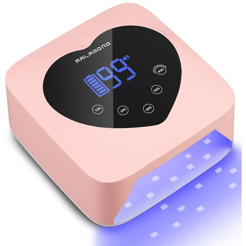 RALAMOND UV LED Nail Lamp, 72W Cordless UV Light for Gel Nails, Rechargeable Gel Lamp Nail Dryer with 5 Timer & Auto Sensor, Professional Fast Curing Gel Nail Lamp with Large Touch Display (Pink)