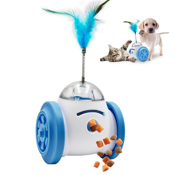 Interactive Roller Puzzle Dispenser Toy for Dogs & Cats, Slow Feeder Toy for Cats, Interactive Chase Toys, Adjustable Dog Treat Dispensing Dogs & Cats Toys, Improves Pets Digestion System Dog Chew