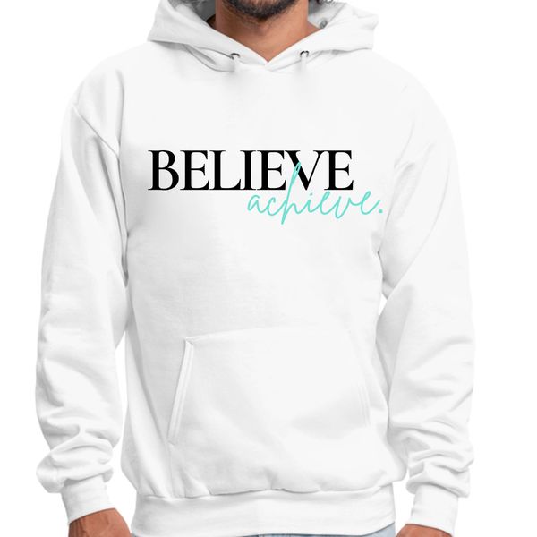 Mens Graphic Hoodie Believe and Achieve - White / 4XL