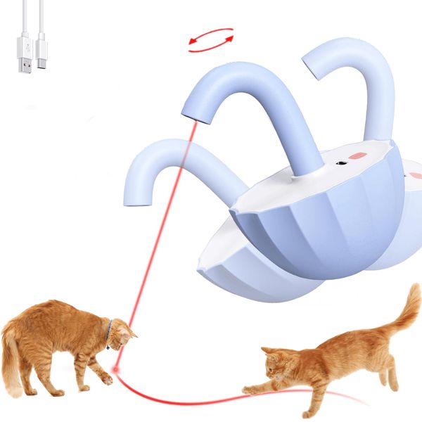 Tumbler Cat Laser Toy Automatic, 360° Rotation Rechargeable Laser Pointer, Self Play 3 Modes Motion Activated Cat Laser Toy, Interactive Cat Toys for Bored Indoor Adult Cats/Dogs (Bule)