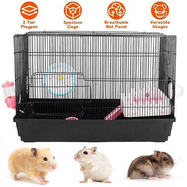 Pet Hamster Cage Habitat  for Mice Rat Rodent w/ Exercise Running Wheel