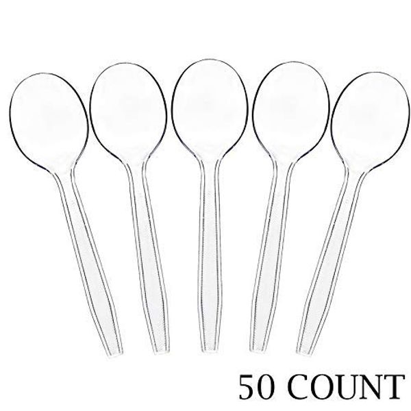 Plasticpro Clear Plastic Soup Spoons Disposable Cutlery Utensils 50 Count