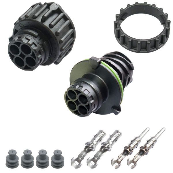 Rundstecker Set Stift+Buchse 2-pol. AMP DIN 72585 Rundsteckverbinder Ring IP67