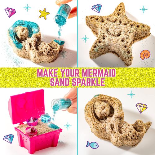 GirlZone Mermaid Treasures Play Sand Kit, 2lbs of Magic Sand for Kids Kit with Gems, Carry Case and More, Kids Toys for Playdates and Great Gift Idea