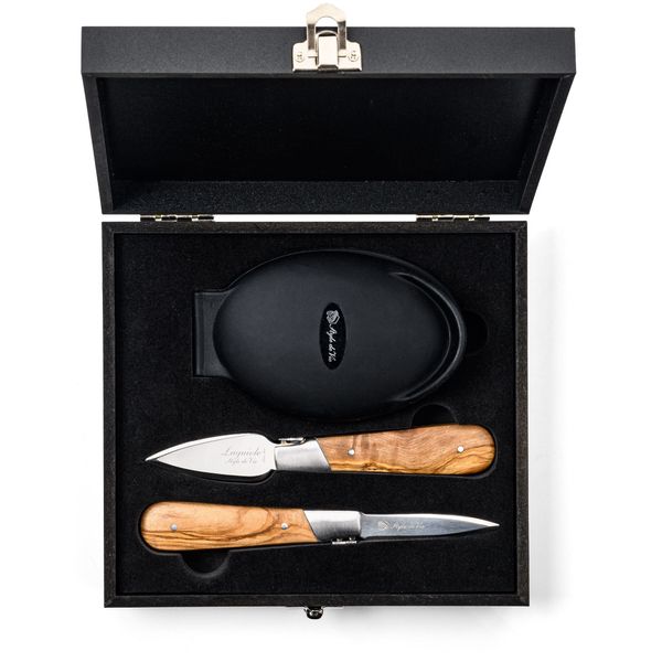 Laguiole Style de Vie Luxury Line Oyster Knife Gift Set, 2 Pieces, Olive Wood