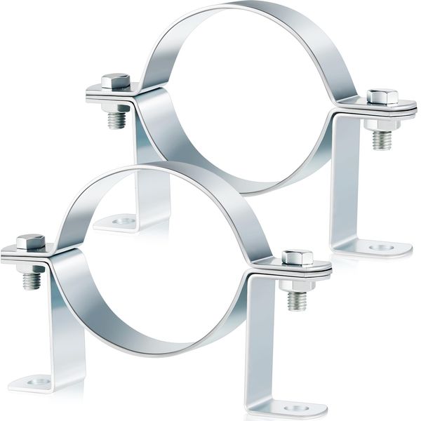 Tandefio 2 Pcs 4 B Vent Adjustable Wall Strap Pellet Vent Wall Strap Round Gas Vent Pipe Strap Galvanized Rigid Split Ring Hanger, Silver