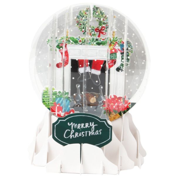 Up With Paper Pop-Up Holiday Snow Globe Greeting Card - Mantel