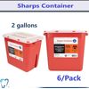 DYNAREX Sharps Container 2 gal. Horizontal Drop, 6/Pk, Transparent lid, Locking