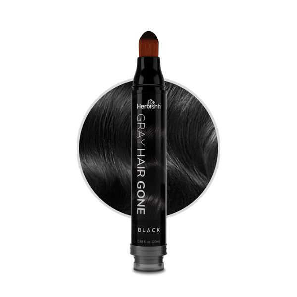 Herbishh Hair Root Touch-up Pen, Instant Gray Coverage & Hair Loss Cover up, Concealer for Thin Hairlines, Water Resistant & Semi Permanent Smudge Proof Hair Color, Washable, Black 0.68 fl. Oz