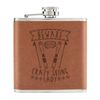 Beware Crazy Skiing Lady 6oz PU Leather Hip Flask Tan