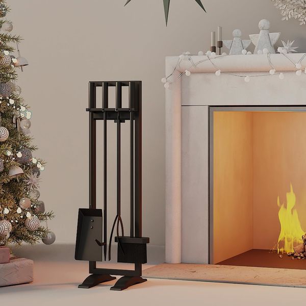 5-Piece Fireplace Tool Set Wrought Iron Stand Indoor Fireside Accessories