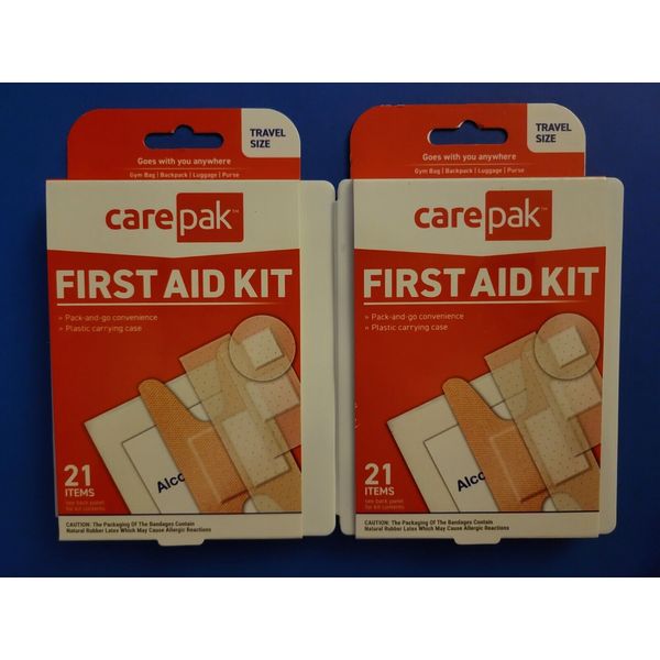 CarePak First Aid Kits 2 Pack To Go Bandaids Portable Safety 21 Pieces In Each