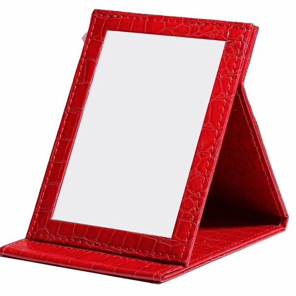 Professional Model Folding Mirror Makeup Mirror Angle Adjustable Desk Mirror Portable Compact Folding Mirror Red (Red)