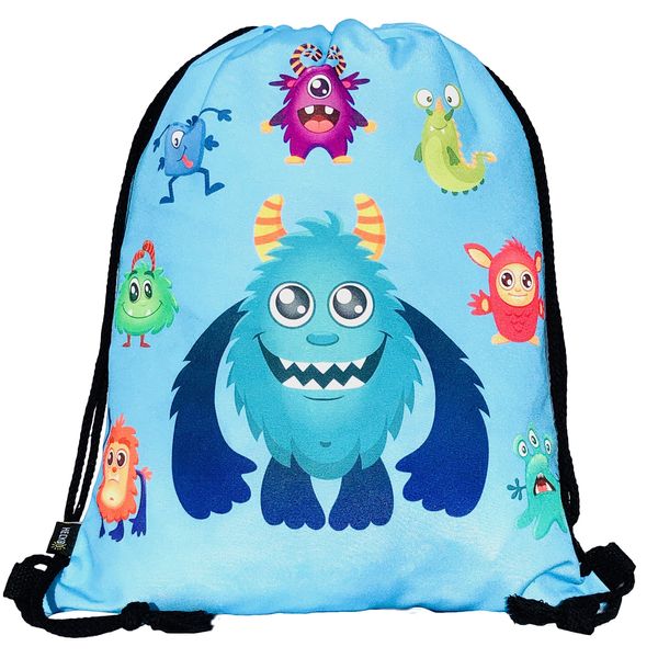 HECKBO kids monster gym drawstring bag - 40x32cm - 12.6" x 15.8" - string bag - kindergarten daycare crèche school football - children kids girl boy backpack, sports bag, fabric bag