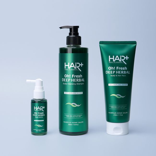 Hair Plus O Fresh Deep Herbal 3-piece set (Deep Herbal Hair Loss Shampoo 500ml + Scalp Pack 210ml + Scaling 50ml)