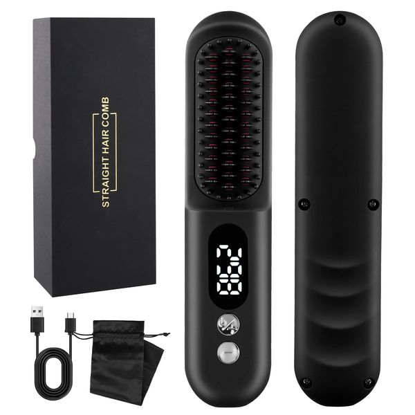 HuuppHip Cordless Hair Straightener Brush,Portable Hair Straighteners with 150 to 230℃Adjustment,Heated Hair Brush with 25-second Rapid Heating,Rechargeable Hot hair brush with Negative Ion,6000mAh