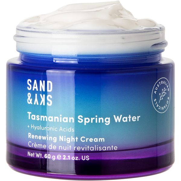 Sand & Sky Tasmanian Spring Water Erfrischende Nachtcreme – Nachtfeuchtigkeitspflege für das Gesicht für tiefe Hydratation, Feuchtigkeitsspeicherung, Hauterneuerung | Mit 3-Typ Hyaluronsäure.