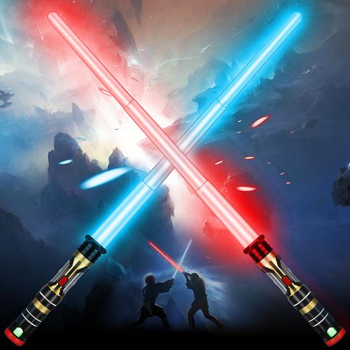AuntyFey Light Up Saber for Kids Adults, Retractable Dark Light Up Saber for Adult Sword Kid Set, 2 Pack Toy Light Up Saber, Toy Light Sword for Kids Boy 3-8, Blue, Red, Purple Light Savers Party