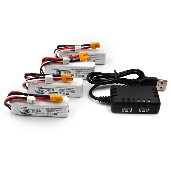 (4-Pack) LiPo 7.4V HV 600mAh 45C LiPo RC Batteries XT30 Connector for BetaFPV Beta75X Beta75 Pro E-flite UMX J-3 Cub BL FPV Drone, Wltyos XK K130 RC Helicopter