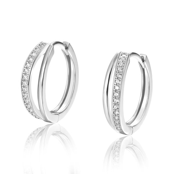 Women's Hoop Earrings, Ring Earrings, 18K Cording Silver 925 Zirconia Earrings, Silver Earrings, Original Luxury Gift Box Included, Sterling Silver, Cubic Zirconia